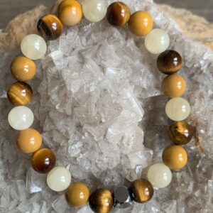 Bracelet chakra plexus solaire en pierres naturelles œil de tigre, jaspe jaune et jade miel