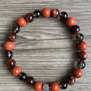 jaspe rouge, œil de taureau et quartz fumé perles naturelles pour le chakra racine