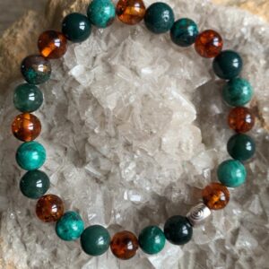 Bracelet du zodiaque signe de la vierge ambre, agate mousse et chrysocolle