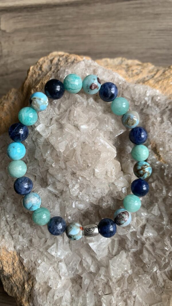 bracelet signe de la vierge sodalite amazonite et opale bleue