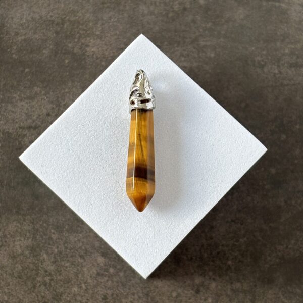 Pendentif pointe en œil de tigre naturel, bijou de protection et d’énergie positive
