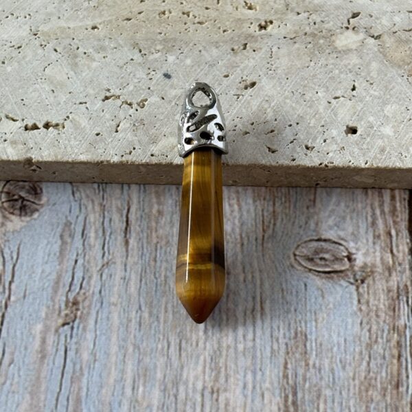 Pendentif en pierre naturelle œil de tigre taillée en pointe, lithothérapie et bien-être