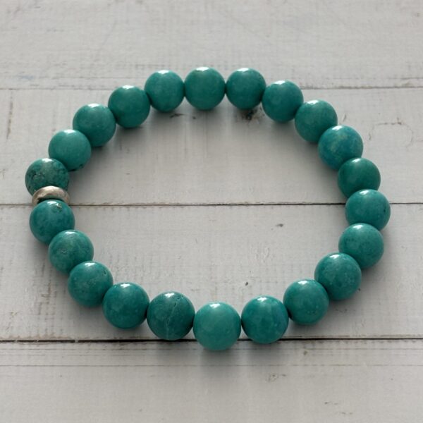 Bracelet lithothérapie turquoise verte – perles de 8 mm, symbole de calme, chance et protection