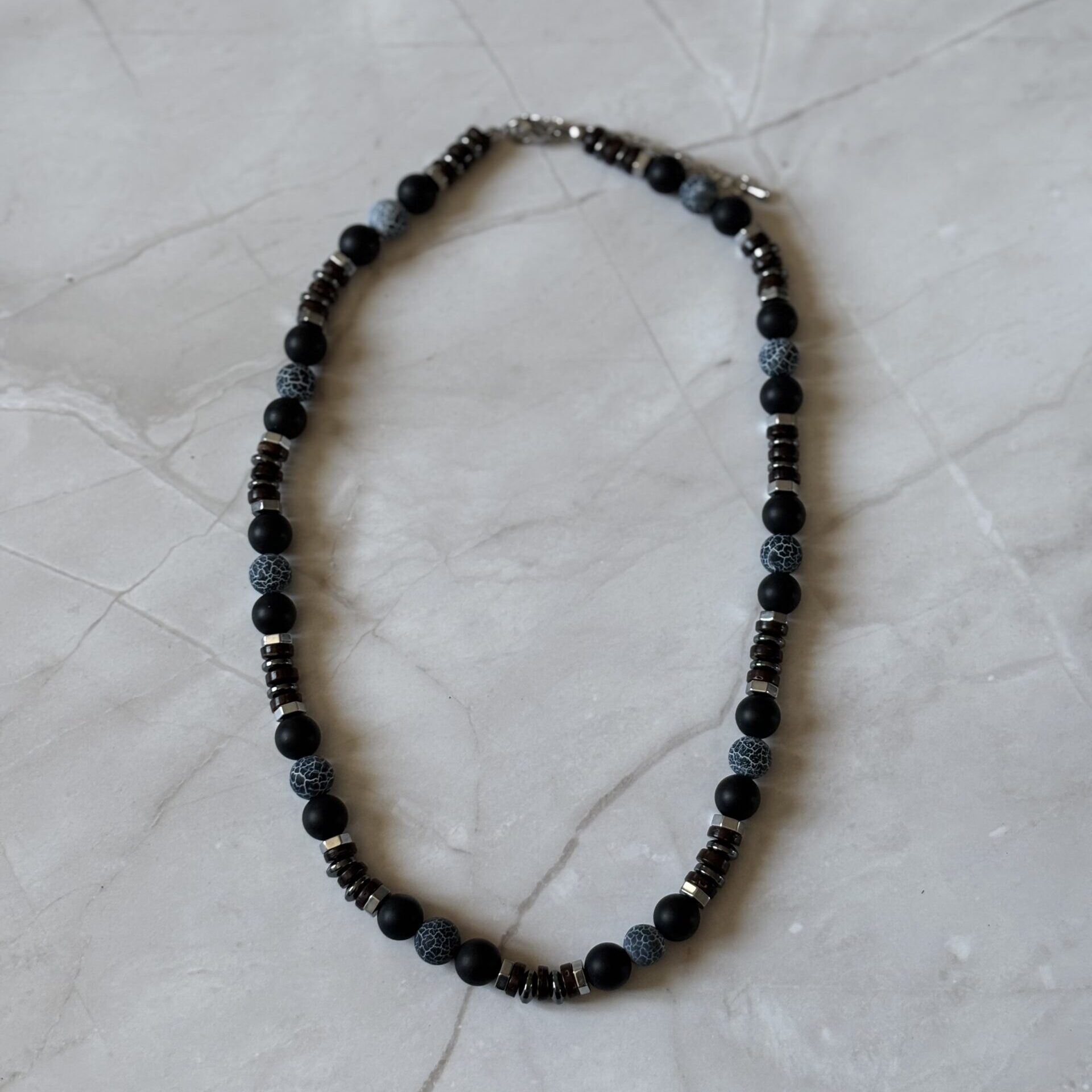 Collier perles naturelles homme agate noire