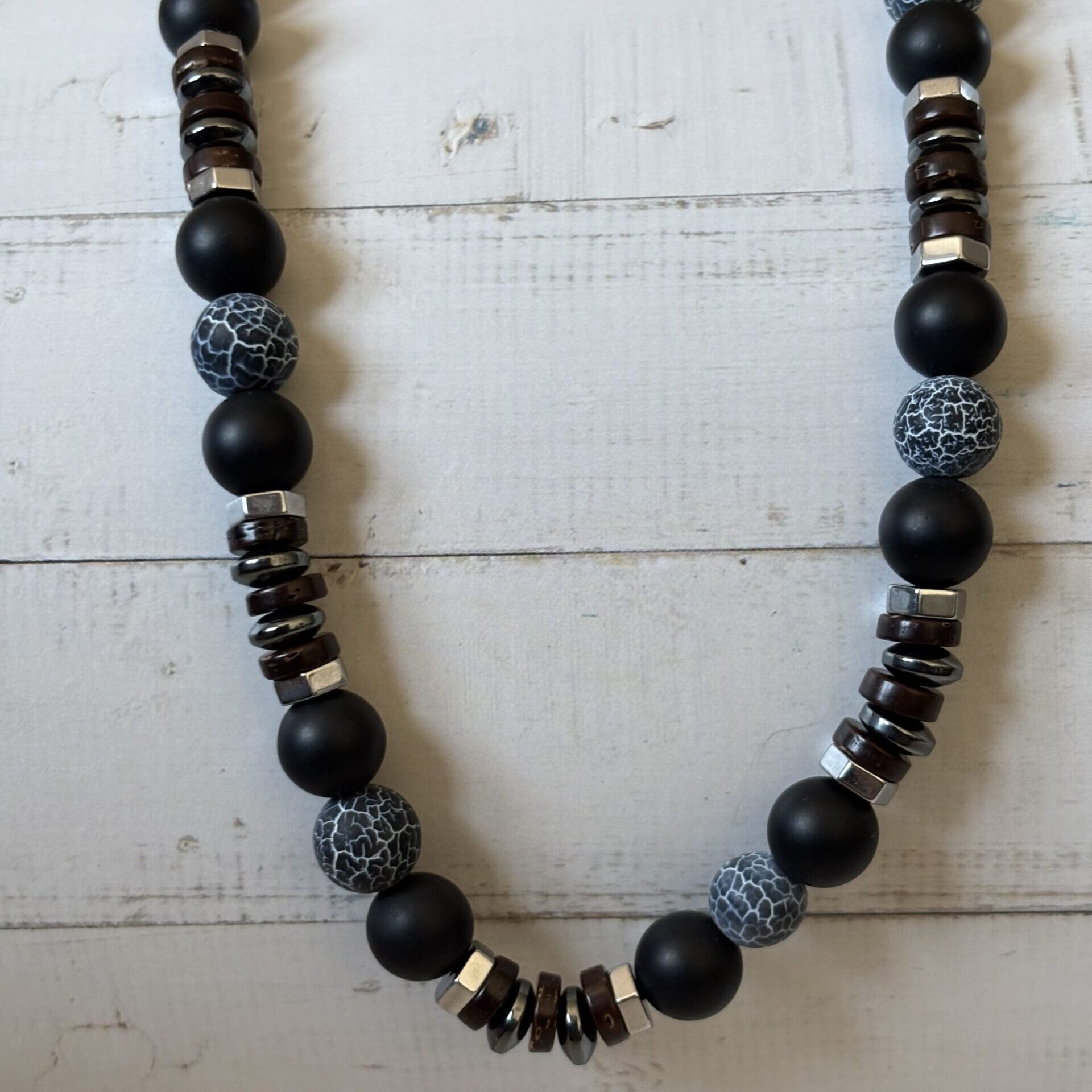 Bijou homme perles agate noire et hématite