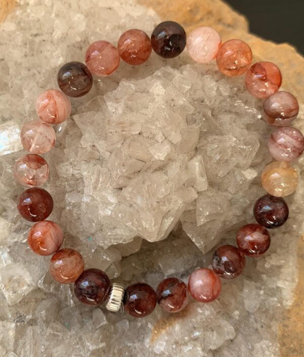 Bracelet pierre naturelle quartz hématoïde perles 8 mm
