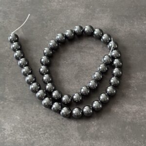 Perles hématite ronde 10 mm – Pierre naturelle gris métallisé