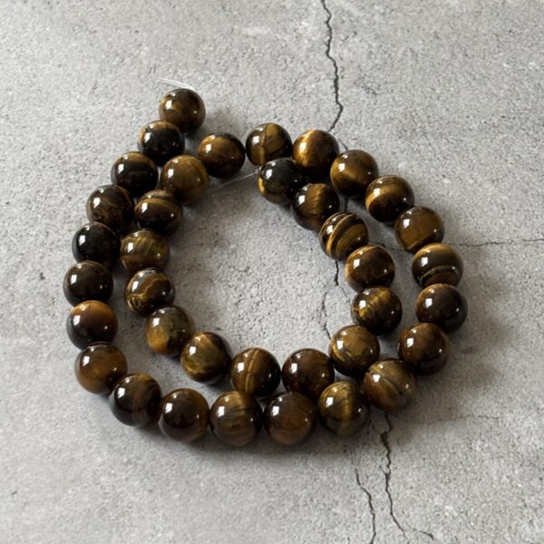 Perles rondes 10 mm en Œil de Tigre brun doré