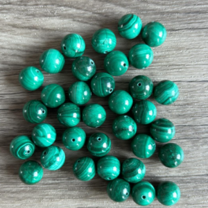Perles malachite naturelle 10 mm vendues à l'unité, en lot ou fil compmlet