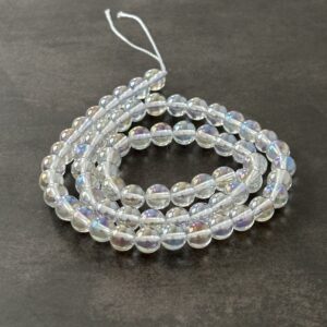Perles blanches 6 mm Aqua Aura, pierre semi-précieuse pour créations artisanales