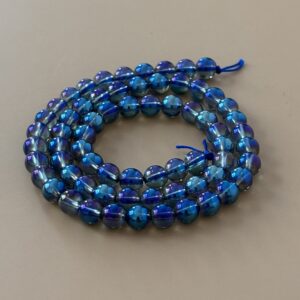 Perles aqua aura polies 6 mm, pierre traitée aux reflets bleu violet