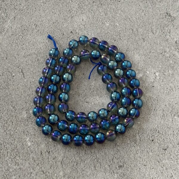 Perles rondes 6 mm aqua aura, teinte bleu violet lumineuse