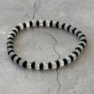 Bijou de cheville élégant : bracelet agate noire et cristal de roche en rondelles