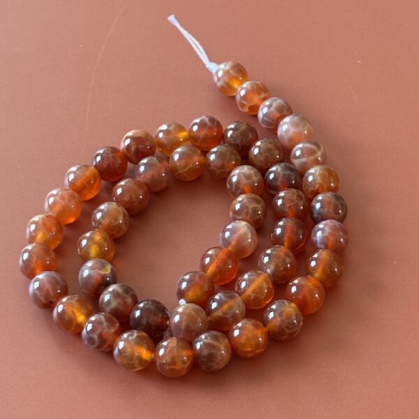 Perles naturelles 8 mm agate feu pour créations artisanales favorisant vitalité et courage