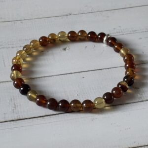 Bracelet ambre baltique, perles rondes dorées pour équilibre et énergie
