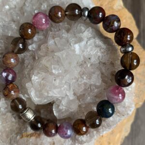 Quartz fumé, piétersite et tourmaline naturelle, bracelet contre la dépression