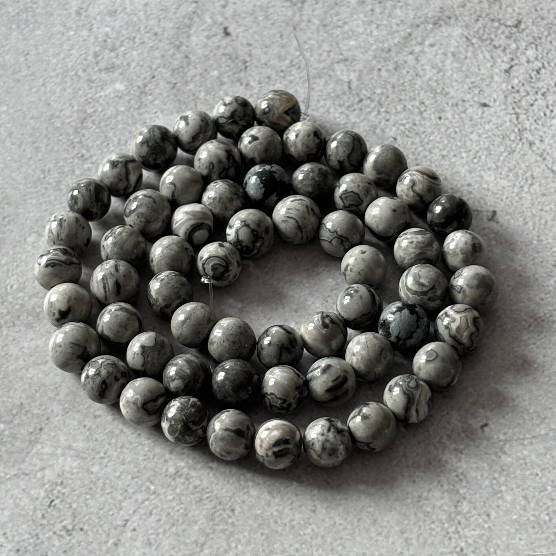 Perles naturelles jaspe netstone 6 mm pour colliers et bracelets artisanaux