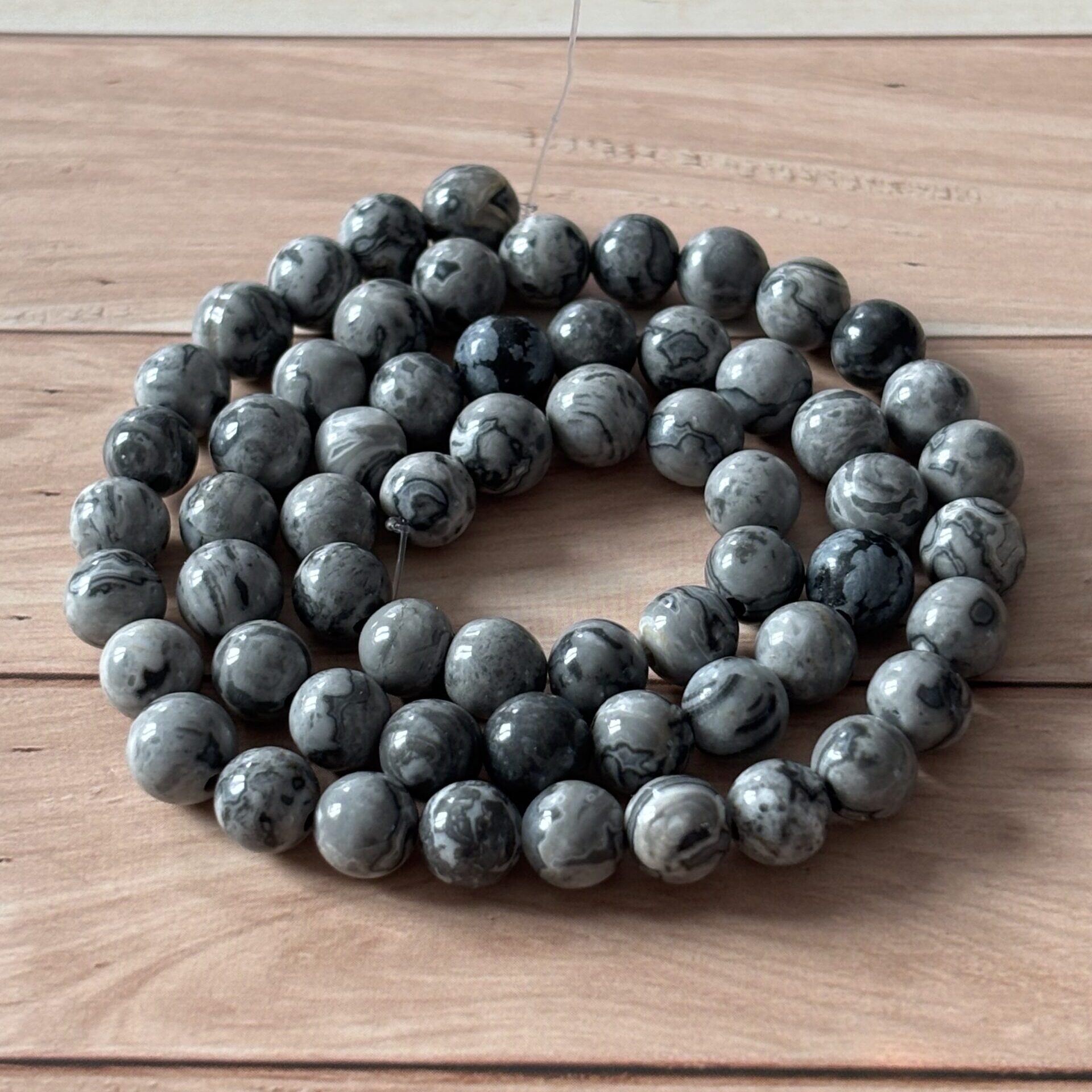 Perles jaspe netstone 6 mm naturelles pour bijoux et accessoires de bien-être