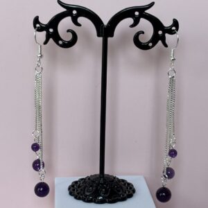 boucles d oreilles élégantes triple perles améthyste