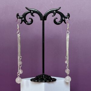 boucles d oreilles élégantes trois perles quartz rose