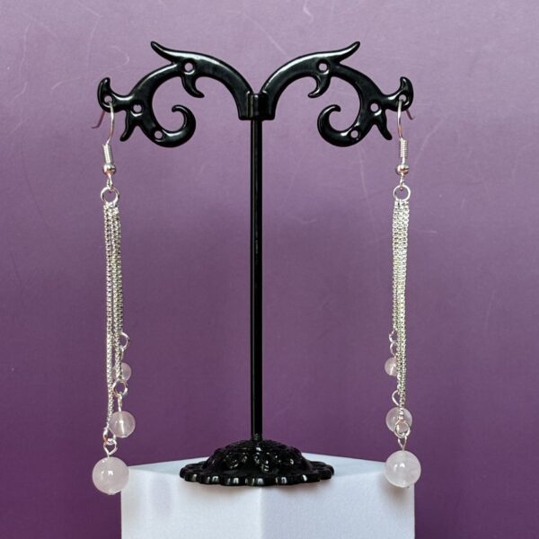 boucles d oreilles élégantes trois perles quartz rose