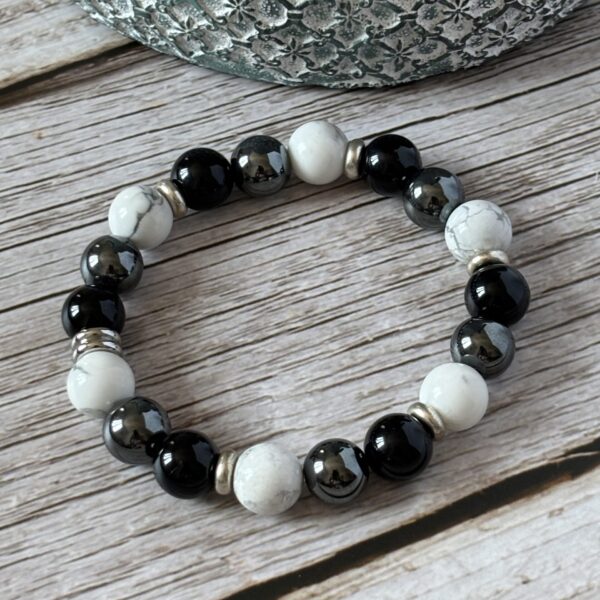 bracelet triple pierres tourmaline hématite howlite