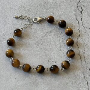 Bracelet protecteur en Œil de Tigre et métal argenté, pierre de confiance et courage