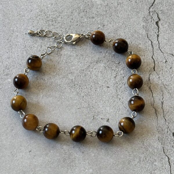 Bracelet protecteur en Œil de Tigre et métal argenté, pierre de confiance et courage