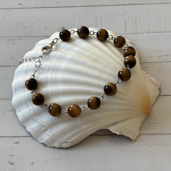 Bijou artisanal bracelet Œil de Tigre perles naturelles et métal argenté