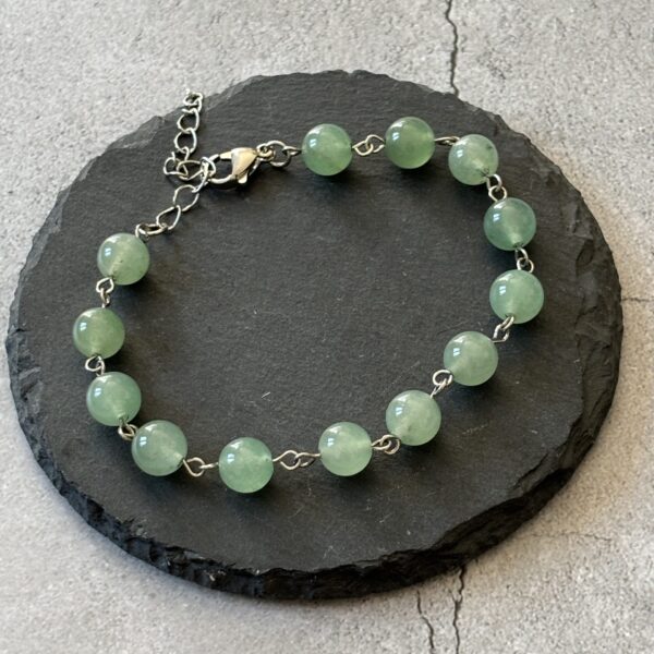 Bijou lithothérapie bracelet aventurine verte et métal argenté, énergie positive et équilibre