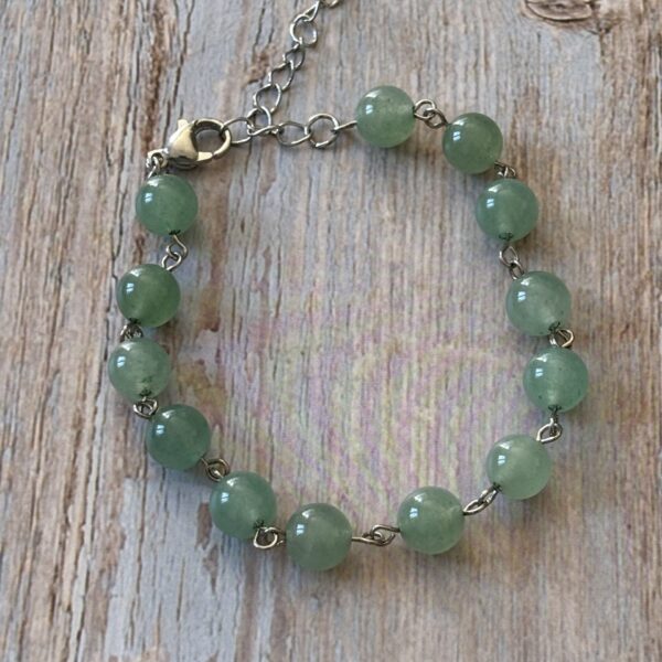 Création artisanale bracelet aventurine verte et métal argenté, pierre de chance et sérénité