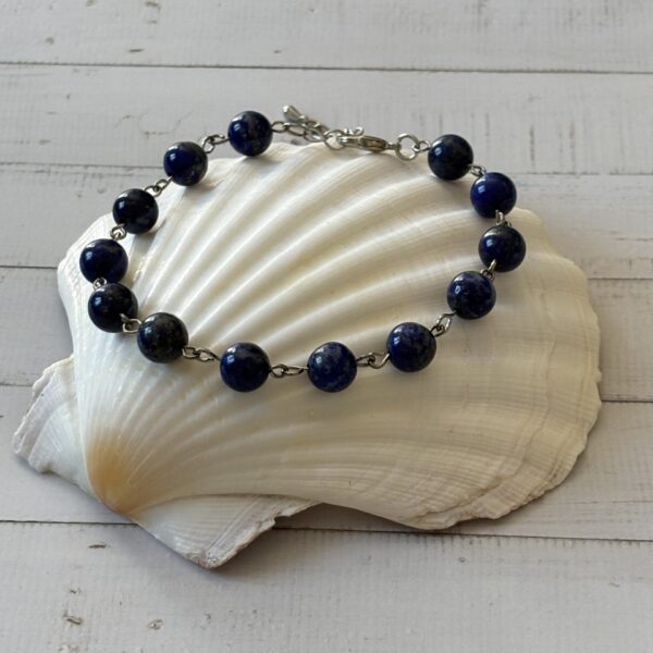 Bracelet fait main en lapis lazuli et perles argentées, bijou énergétique et tendance