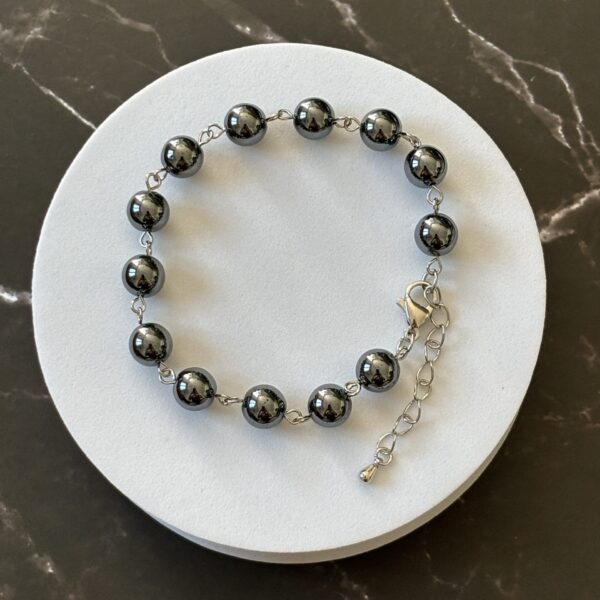 Bracelet en perles d’hématite naturelle et métal argenté, bijou élégant unisexe