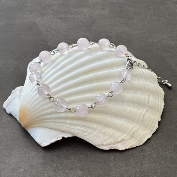 Bijou artisanal bracelet quartz rose perles naturelles et métal argenté