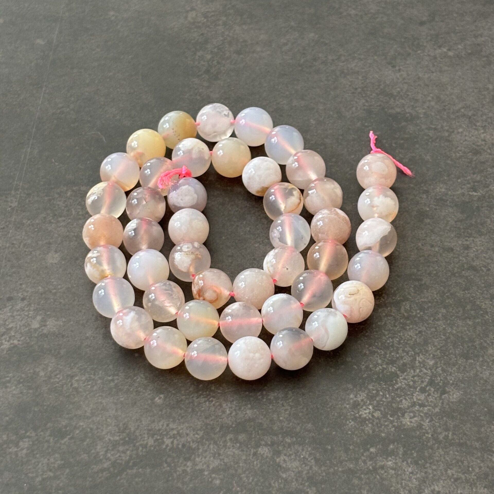 Perles rondes 8 mm agate fleur, naturelles pour bijoux artisanaux