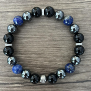 Bracelet agate noire, lapis lazuli et hématite en perles de 6, 8 ou 10 mm