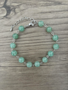 Bracelet Perles 8 mm aventurine verte et métal argenté