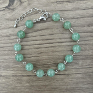 Bracelet Perles 8 mm aventurine verte et métal argenté