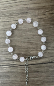 Bracelet Perles 8 mm quartz rose et métal argenté