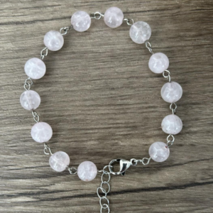 Bracelet Perles 8 mm quartz rose et métal argenté