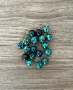 perles 10 mm d'azurite naturelle de qualité extra, vendue à l'unité, en lot ou fil complet