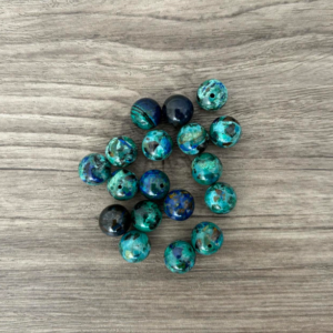 perles 10 mm d'azurite naturelle de qualité extra, vendue à l'unité, en lot ou fil complet