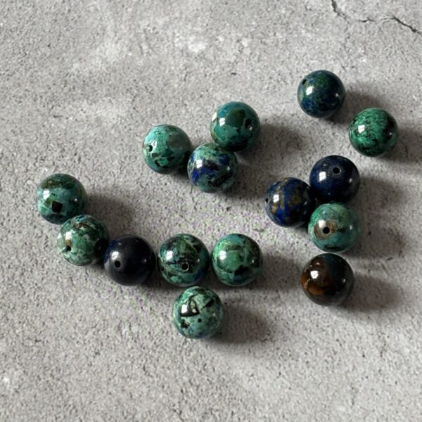 Perles 10 mm azurite malachite naturelle pour confection de bracelets ou bijoux énergétiques