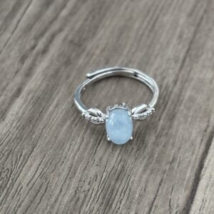 Aigue marine sur bague réglable laiton plaqué argent