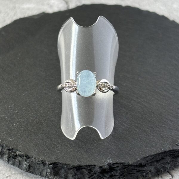 Bague réglable aigue-marine naturelle en laiton plaqué argent