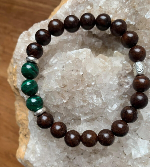 Bracelet de perles de malachite naturelle et bois d'ébène