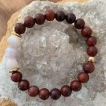 Kunzite et bois de rose, bracelet perles 8 mm pour poignet 16 cm