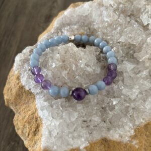 Angélite et améthyste naturelle, bracelet de perles pour les signes du verseau