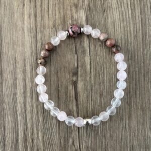 Bracelet du zodiaque signe du taureau en pierre naturelle de quartz rose et rhodonite