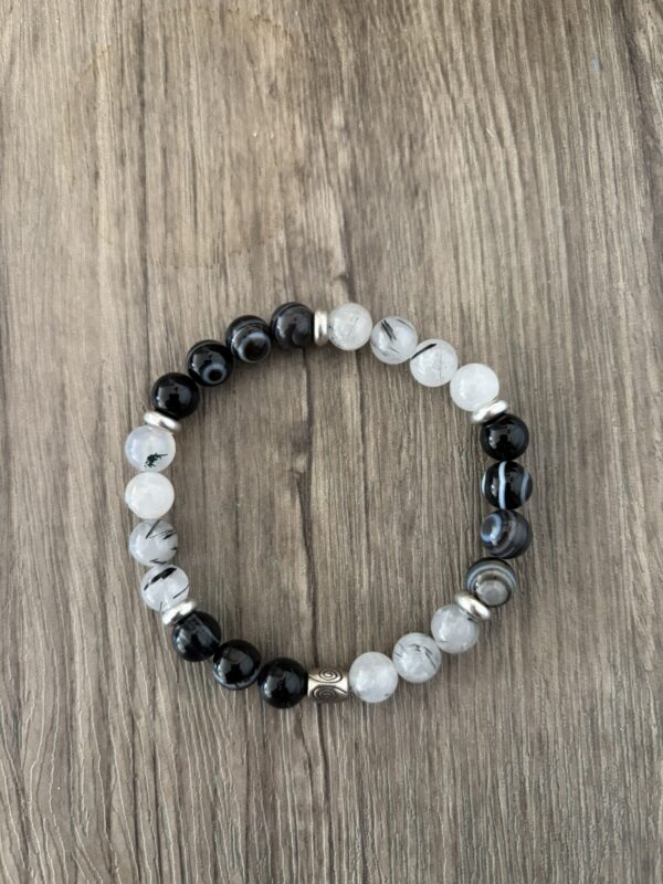 Pierres naturelles de quartz tourmaline et agate œil, bracelet perles 8 mm pour les natifs du gémeaux